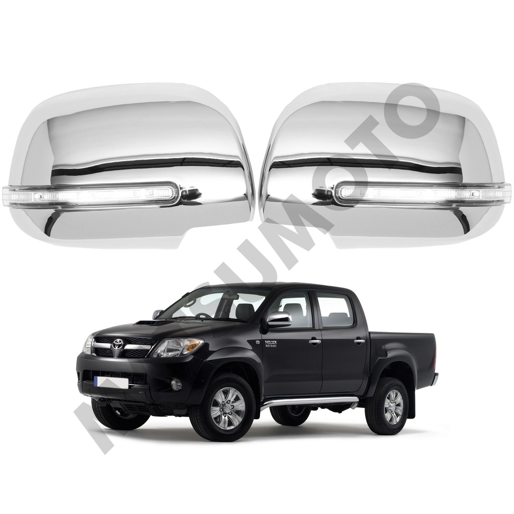 Set Cubre Retrovisor Cromo Con Luz Led De Cruce Toyota Hilux Vigo (2012-2015)