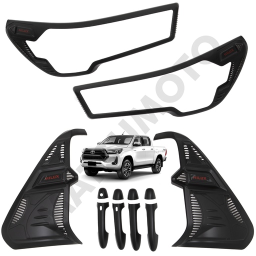 [KIT-5287A/BK] Kit Decorativo Exterior Negro para Toyota Hilux Revo Full año (2021 - 2022)