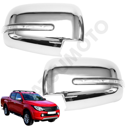 [KQD-3395CH] Set Cubre Retrovisor Cromo Con Luz Led De Cruce Mitsubishi L200 (2016-2018)